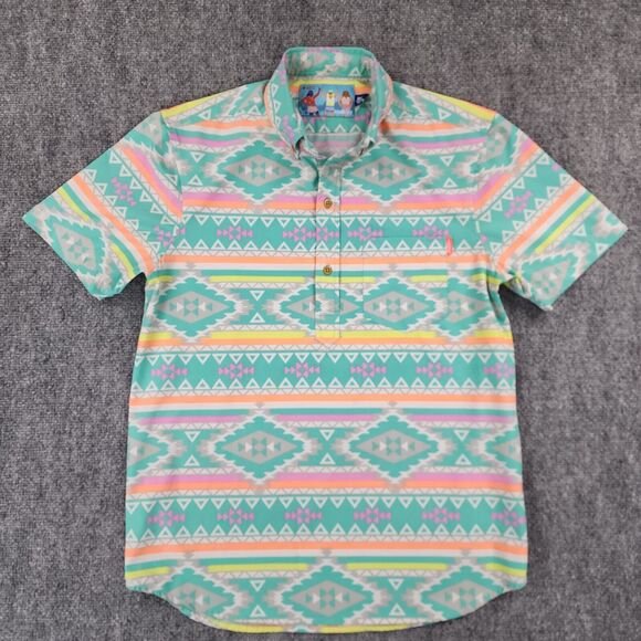 Chubbies Shirt Mens Small En Fuego Wild Short Sleeve Popover Polo Aztec Beach - Picture 1 of 16